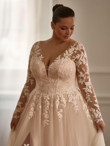 Plus Size Wedding Dresses with Applique V Neck Bridal Gowns for Women Backless Wedding Guest Dresses SA-S013