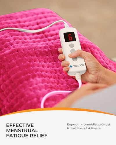 Image of CooCoCo 18 inch x 33 inch Large Heating Pad for Back, FSA Eligible Pink Heating Pad for Period Cramps, Heated Pad, 6 Heat Settings, Auto Off, Moist Heat, Cute Heat Pad for Women Mom Wife Teens