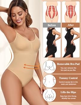 Niwicee Shapewear Body Shaper Buikweg Bodysuit met BH Sculpting V-hals korsetbody vormende body's figuurvormende tops tailletrainer bodysuit met verstelbare schouderriem, zwart, XXL