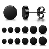 FIBO STEEL Black Stud Earrings for Men Women Stainless Steel Mens Earrings Hypoallergenic Round CZ Square Black Earring Studs Set 6 Pairs 3mm-8mm Round
