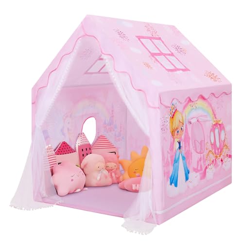 Tente de Jeu Enfants Château de Princesse pour Filles, Cabane Enfant Interieure avec Fenêtres et Sac de Transport, Tente Enfant Interieur et Extérieur,...