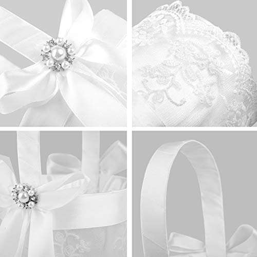 True Love Gift Ring Bearer Pillow And Wedding Flower Girl Basket Set Pearl Rhinestones White Satin Lace Collection #TOP6