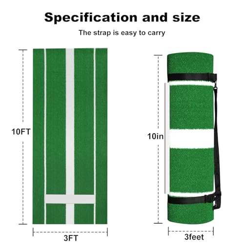Heavy Duty Softball Pitching Mat 10\'x 3\', with 0.8in Thick Pitching Rubber/Mound, High Density Anti Fading Lawn, Anti Slip Rubber Backing, Indoor and Outdoor Pitching Practice