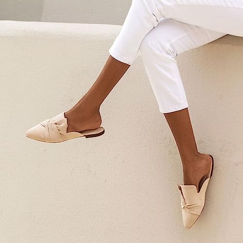 Musshoe Women Mules Slip On Comfortable Pointed Toe Mules For Women Flats With Knot,Nude 7 #TOP5
