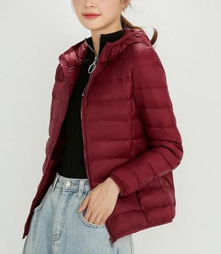 Women's Thin Hooded Down Jacket Long Sleeves Zipper Short Parkas Coat2