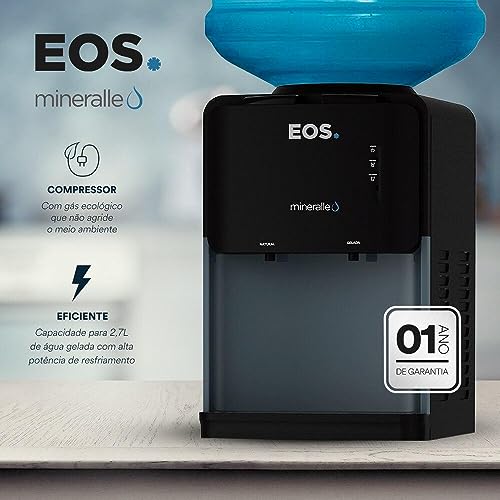 Bebedouro de Mesa para Garrafão Eos Mineralle Compacto com Compressor Preto Ebc03p 110v