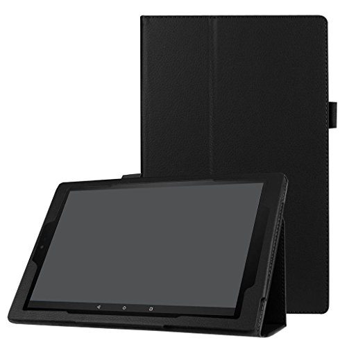 SATURCASE Amazon Fire HD 10 (2017 and 2015 Release) Hülle, PU Leder Umklappbar Standfunktion Schutzhülle Tablethülle Hülle für Amazon Fire HD 10 (2017 and 2015 Release, 7th and 5th Gen) (Schwarz)