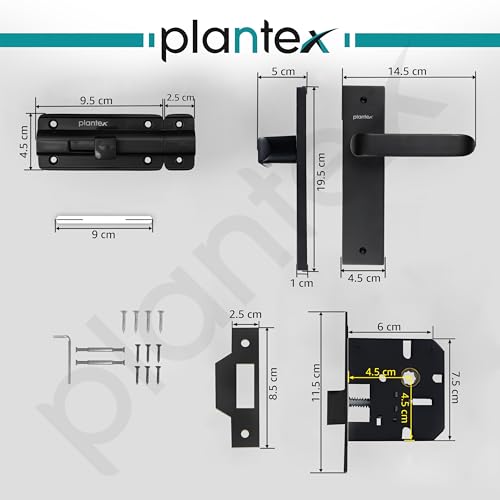 Image of Plantex Heavy Duty Door Lock - Bathroom Door Lock /Mortise 8inch Keyless Plate Handle Set for Home /Bathroom /Store Room /Balcony /Office with Baby Latch (8110, Z-Black)
