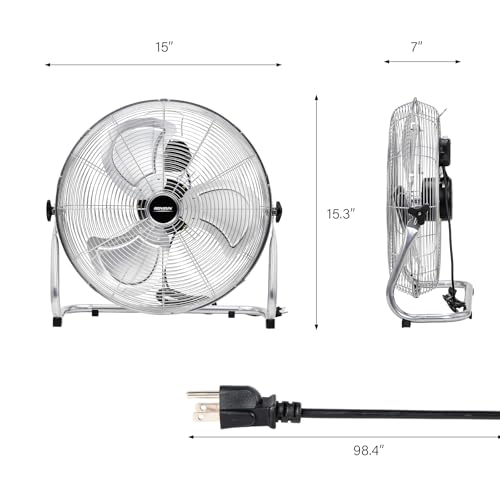 Image of ROVSUN 12'' Floor Fans, High Velocity Heavy Duty Metal Industrial Floor Fan for Commercial & Residential, High Power Fan w / 90-180 Adjustable Tilt, Metal Fan for Garage, Gym, Bedroom, UL Listed