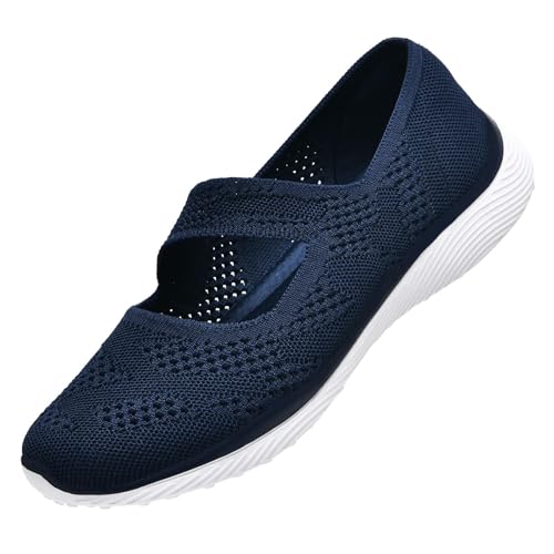 Image of HONHOLD Women's Casual Knit Mary Jane Flat Shoes with Arch Support