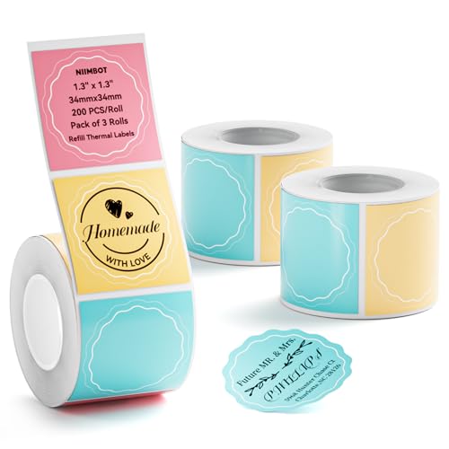 Image of NIIMBOT 3 Rolls Set Label for B1 /B21 /B3S Label Printer, 1.3'' x 1.3'' (34x34mm),Waterproof Oilproof Tear-Proof, for Daycare /Spice Jar /Address /Logo /Name /Food Container