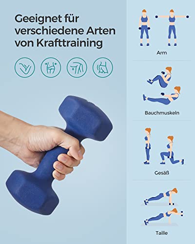 Foto von SONGMICS Hanteln, 2er Set, 2 x 4 kg, Hantelset, Kurzhanteln, Hexagon, Neopren-Beschichtung, Krafttraining, Workout, Fitnesstraining, für Zuhause, hafenblau SYL908Q01