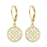 KECHO 14k Solid Gold Celtic Knot Earrings for Women Round Leverback Dangle Earrings Irish Jewelry Birthday Gifts for Mother (Celtic Leverback Earrings)