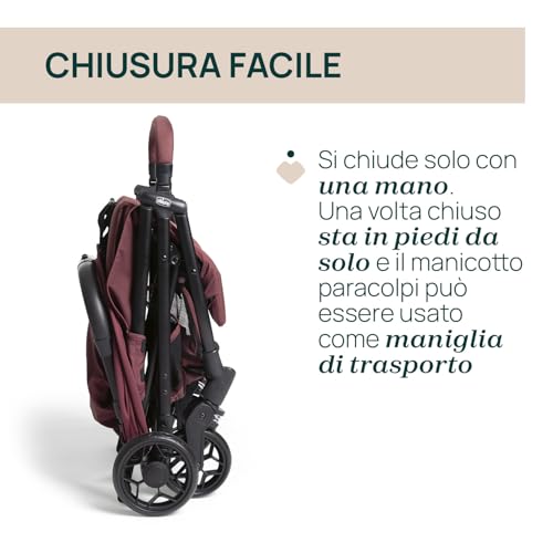 Chicco Urbino, Passeggino 0+ Mesi-22 Kg, Passeggino Leggero Con Chiusura Smart E Compatta, Capotte Estensibile Con Trattamenti UV50+ Antipioggia, Schienale Reclinabile E Regolabile, Poggiagambe, Rosso - 5