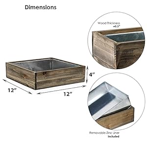 CYS EXCEL Wood Square Planter Box with Removable Zinc Metal Liner H4 Open12x12 Multiple Size Choices Wooden Planters Indoor Decorative Flower Box