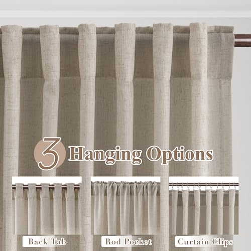 Image of Joywell Extra Long Linen Curtains 112 Inches for Living Room Cobblestone