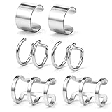 Ruifan Stainless Steel Ear Cuff Non piercing Fake Clip-on Cartilage Earring Set Women Men 6pcs - Silver