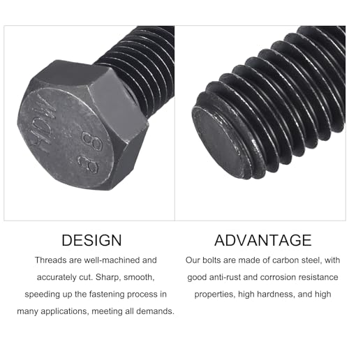 Image of METALLIXITY Hex Bolts (M14-2x100mm) 4Pcs, 8.8 Grade Carbon Steel Fully Threaded Black Oxide, Coarse Thread UNC Hex Head Screw Bolt - for Furniture Repair