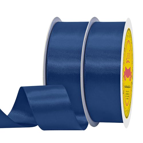Image of 100 Yards Navy Blue Satin Ribbon Polyester Ribbon for Gift Wrapping Very Suitable for Weddings Party Hair Bow Invitation Decorations and More（1-1 /2 inch X 50Yards X 2 Roll）