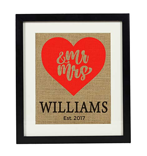 Jute Imprimer Mr Mrs avec cadre 8x10 pouces pour décoration de mariage rustique