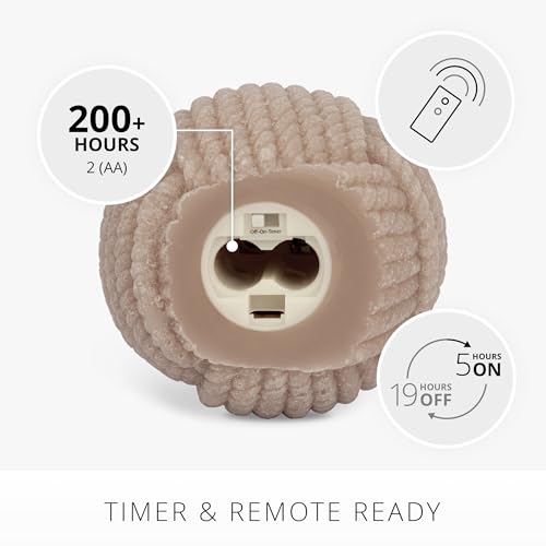 Image of Luminara - Flameless Holiday Crystal Beads Glitter Sphere Candle - Timeless Taupe Rope Ball - Pack of 1-4x4.25 - Auto Timer Built-in 5-Hour Timer