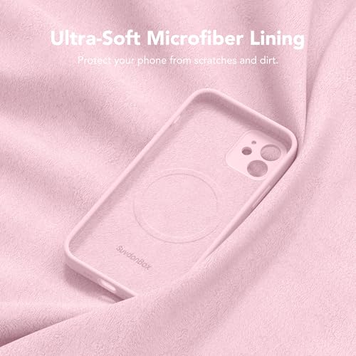 Image of Magnetic for iPhone 12 Case, Compatible with MagSafe, [Full Camera Protection][Screen Protector] Silicone Shockproof Protective Phone Case for iPhone 12 6.1 inch, Chalk Pink