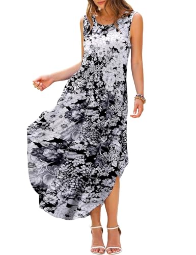 Image of JollieLovin Women Plus Size Summer Tank Maxi Dresses Sleeveless Causal V Neck Beach Long Dresses Swim Cover up (L-5X)