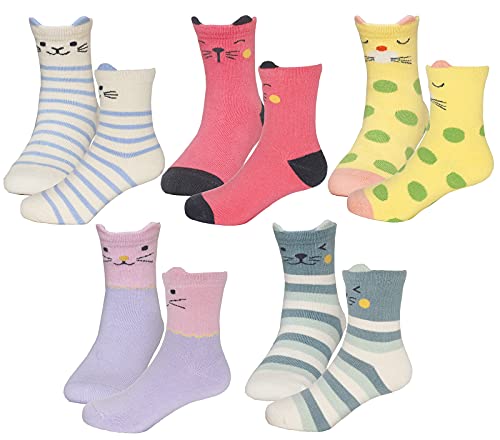 Image of HzCodelo Kids Toddler Big Little Girls Fashion Cotton Crew Cute Socks -5 Pairs