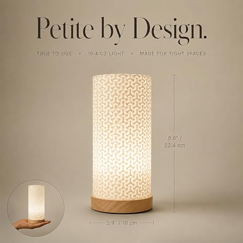 Image of Small Bedside Lamp for Nightstand, 3D Printed Mini Table Lamp, 3 Color Temperatures Warm to Cool White, Cozy Small Lamp for Bedroom Dorm Tight Spaces, Ash Wood Base, 8.8 Inch Tall - Bubble