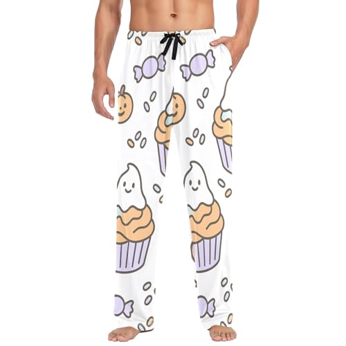 Halloween Cupcake Treats Men's Pajama Bottoms Plaid Pajamas Pants for Men Soft Long Lounge Woven Pj Sleep Pant with Pockets
