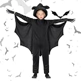 Aomig Disfraz Halloween Niña, Capa de Murciélago con Guantes Capucha, Disfraz Murcielago Niños, Capa de Bruja para Niños, Disfraz de Vampiro para Halloween Carnavales Fiestas Temáticas Cosplay, XL
