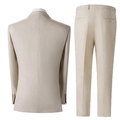 Men's Linen Suits 2 Piece Wedding Suit Vintage Summer Casual Tuxedo Suit Slim Fit Beach Groomsmen Blazer Jacket Pants Set2