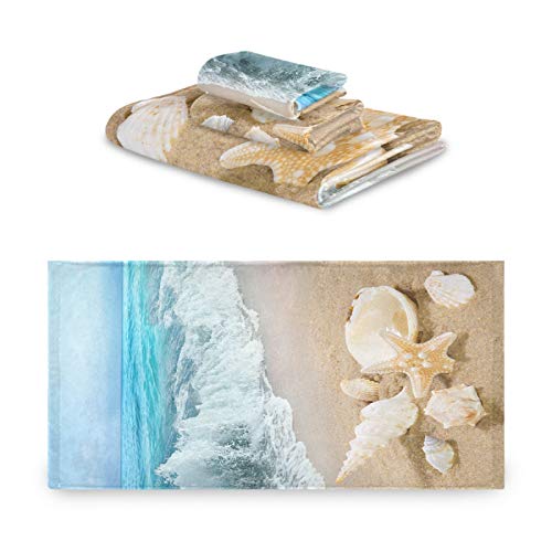 Beach Ocean Starfish Towels Set Of 3 Seashell Sea Summer Hand Towel Blue Sky Bath Towel Washcloth Soft Thin Face Guest Towel Kitchen Tea Dish Towels Bathroom Decorations Housewarming Gifts #TOP4