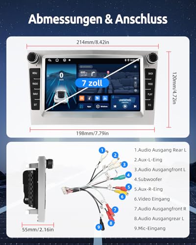 ESSGOO 4+64G Drahtloses Carplay und Android Auto Autoradio Für Vauxhall Opel Corsa C/D Zafira B Astra H Zafira b Meriva Vivaro Signum Combo mit 7 Zoll Touchscreen Bluetooth FM RDS GPS WiFi Silber