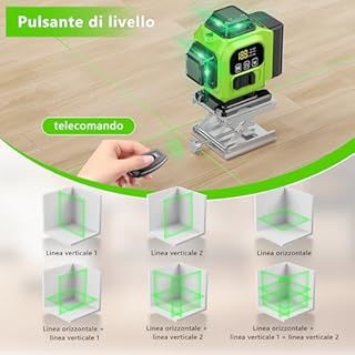 Livella Laser Autolivellante 16 Linee con Treppiede, 4 X 360 °Livello Laser Autolivellante Verde, 2 x Batterie, Autolivellante, Supporto rotante, Telecomando