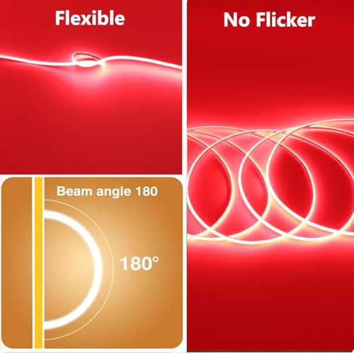 Cinta LED COB ultra delgada 12V 16.4 pies 480LED/m color rojo miniatura 2