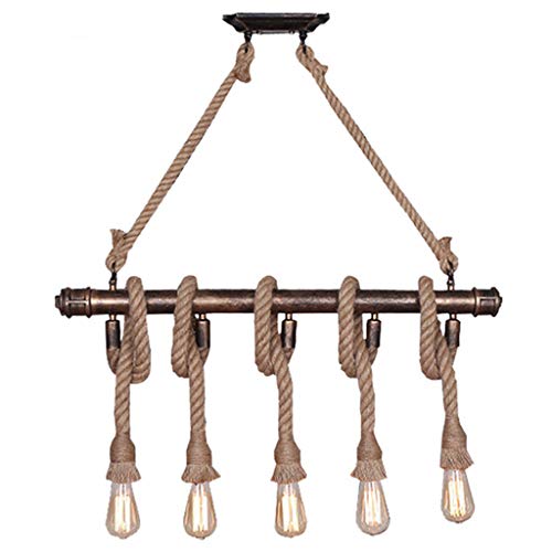 HSLXD.FGDD Kreative Hanf Seil Kronleuchter Loft Dekoration Kronleuchter Bekleidungsgeschäft Restaurant Kronleuchter Retro Industrie Kronleuchter Beleuchtung,5 Heads Cover