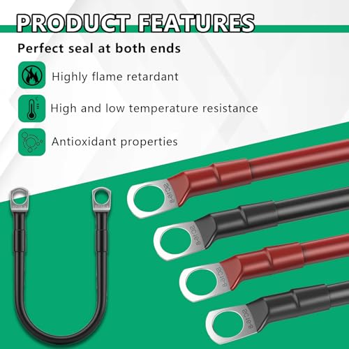 2 Stück Batteriekabel, 16mm² Batteriepoladapter, 12V Kupfer Batterie Kabel mit M8 Ringklemmen, Rot und Schwarz Autobatteriekabel für KFZ, LKW, Motorrad, Wohnmobil, Marine, Solar (M8 16MM² x 30CM)