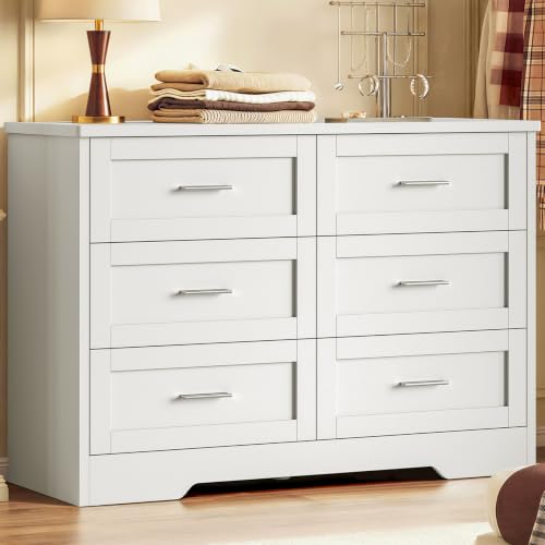 SLINEMO Comoda Dormitorio 6 Cajones Blanca, Cómoda y Cajonera Multifunción para Dormitorio - Sinfonier Blanco de Gran Capacidad, Ideal para Salón y Entrada, 107x35x75.5 cm