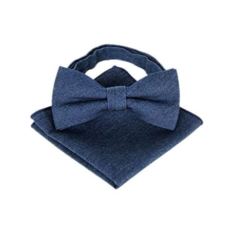 Hello Tie Men's Denim Bow Tie and Handkerchief Set - Blue Cover