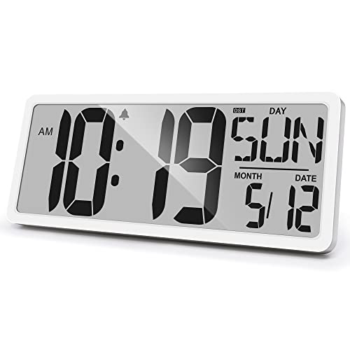 Large Digital Wall Clock 15 Inch Digital Alarm Clock for Bedroom Wall Clocks Battery Operated Digital Clock Large Display with Temperature Desk Clocks for Office Digital Clock for Living Room Decor