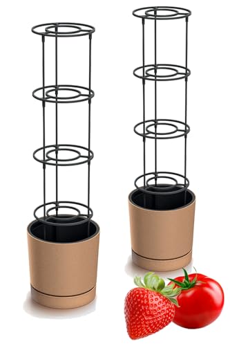 Tymar Hochwertiger Tomatentopf, Tomatenkübel, Tomaten Balkon, mit Rankhilfe, Blumentopf für Kletterpflanzen (Holz ø 40 cm; 2 Stück)