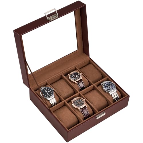 ProCase Caja para 8 Relojes, Organizador Relojero Guarda Relojes Porta Estuche Clásico Regalo Ideal para Mujer Hombre -Café