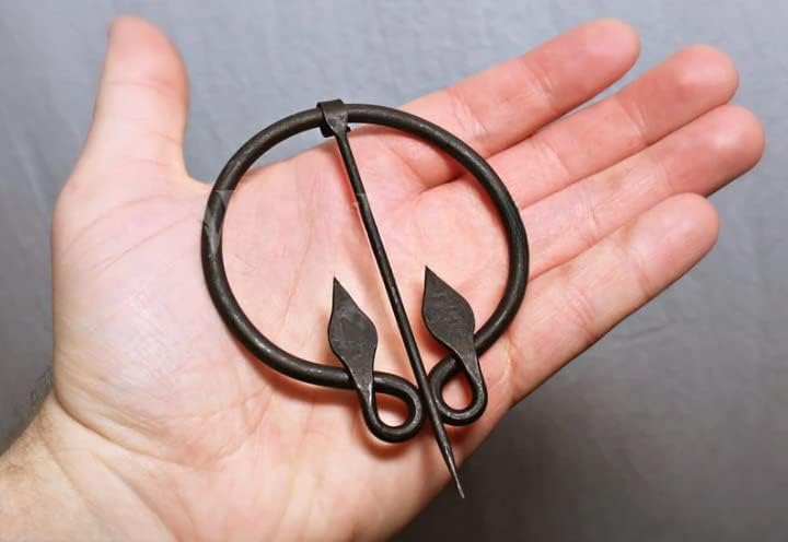 Hand-Forged Black Steel Double Leaf Brooch Viking Penannular Celtic Brooches Medieval Fibula Cloak Pin Shawl Pin - Image 3