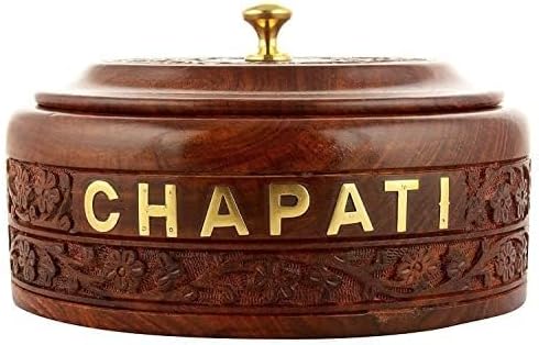 Wooden Hot Pot Casserole Dish with Lid, Tortilla Bread Chapati Keeper/Wood Carving Gorgeous Chapati Box Serve Casserole || Brown (Large 10 INCH)..