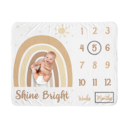 Image of Sweet Jojo Designs Neutral Boho Rainbow Girl Boy Milestone Blanket Monthly Newborn First Year Growth Mat Baby Shower Memory Keepsake Gift Mustard Yellow Pumpkin Orange Bohemian Sunshine Modern Vintage