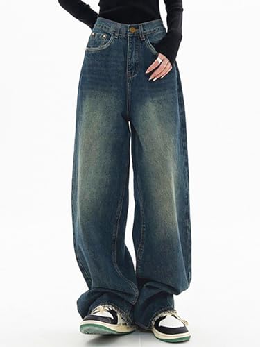High Waist Baggy Jeans for Women Y2K Wide Leg Jeans Loose Vintage Boyfriend Denim Pants Blue3