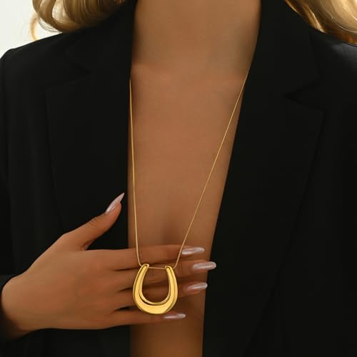 18K Gold Plated Twist Pendant Necklace Satellite Chain Sun Pendants Long Horseshoe Snake Chain Necklace Statement Jewelry Gift3
