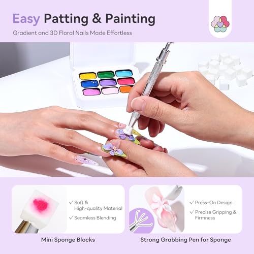 Image of SAVILAND 3D Patting Gel Polish Kit: 9 Colors Pat Pat Gel Polish Palette No-Wipe Blooming Gels Nail Polish 3D Nails Sculpting Gels with Flowers Shape Silicone Mold Sponges for Ombre Aura Nails Art DIY