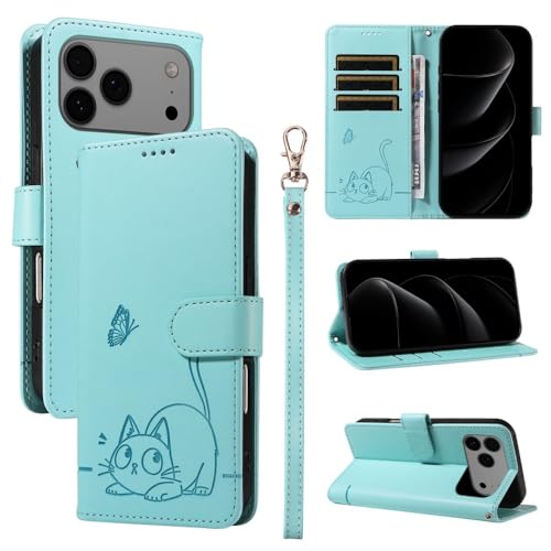Étui portefeuille en cuir motif chat papillon pour iPhone 15 Plus